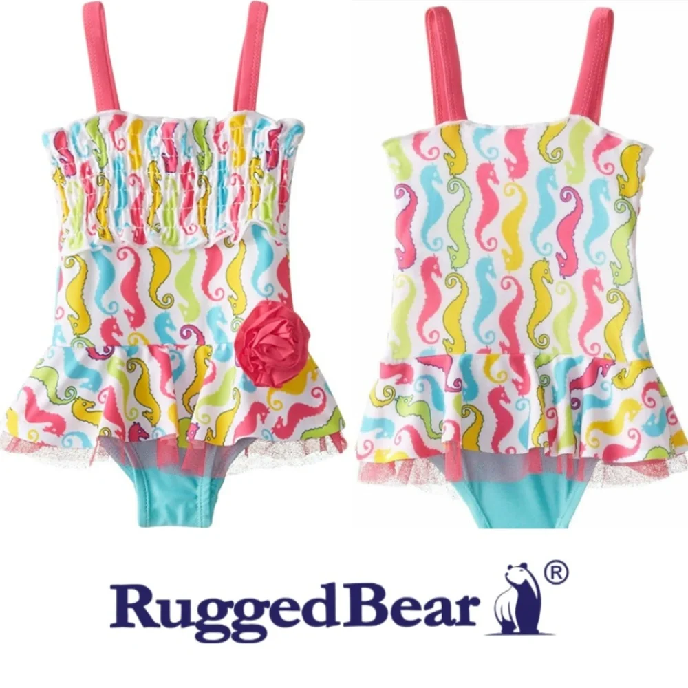 Rugged Bear Baby Girl 12 18 Mo One Piece Swimsuit Seahorse Tutu Pink Blue